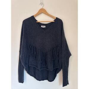 Velvet by Graham & Spencer 100% Cashmere Fringe Sweater - Dark Gray - S